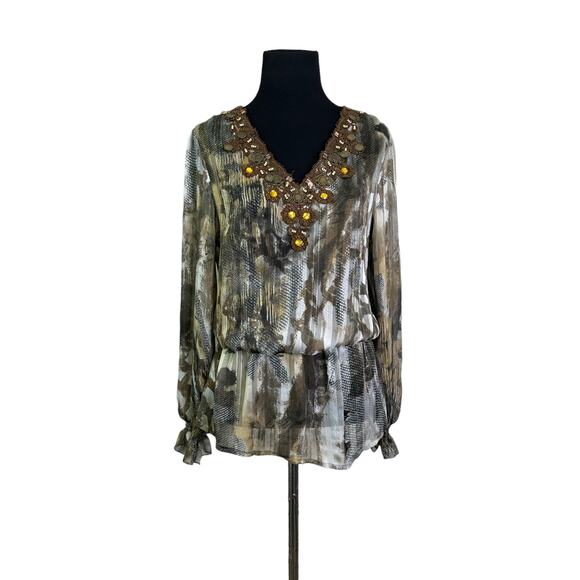 Mushka by Sienna Rose sheer embellished V-Neck Long Sleeve Blouson size S - Picture 12 of 15